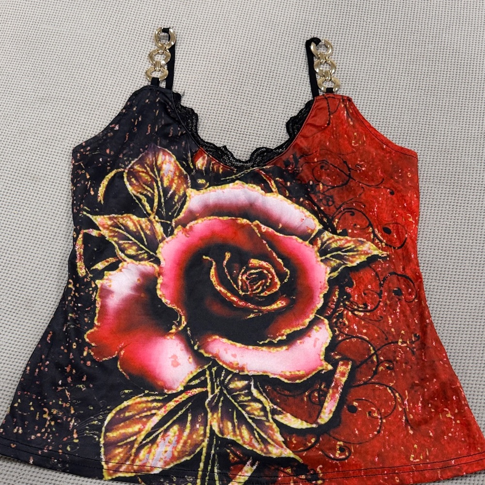Floral Red and Black Women's Top